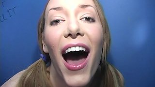 Sweet teen having fun with a gloryhole cock - Audrey Elson