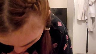 Stepsister with Red Pigtails Sucks Her Stepbrother and He Cums in Her Mouth