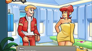 Buxom redhead teens enjoy a sauna joyride in space with Games Porny