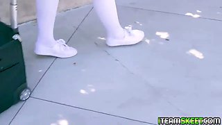 Daphne Dare sucks kais fat cock flashing her sexy blue eyes as she bobs on his prick!