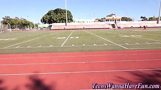 Sporty teenager lezzies lick