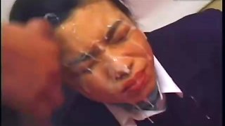 Nasty Japanese girl gets group facial