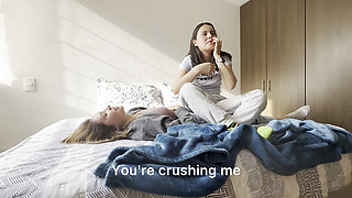The Neighbor and I Play Female Foot Wrestling, Tickling, and Squashing