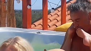 Amateur Blonde Mature Wife Enjoys Naked Pleasure in Whirlpool