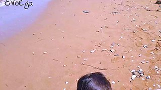 Sex on the nude beach with a warm whore and a sloppy girl,