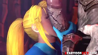 Big boobs blonde Samus gets fucked by alien dicks