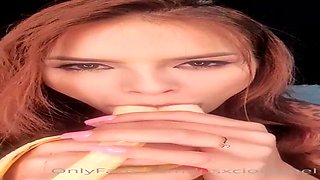 Ravishing brown-haired is leisurely tonguing a banana in a brand fresh, GONZO, blow ASMR movie