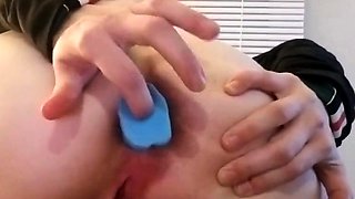 Gaping Anal Training with a Big Blue Dildo