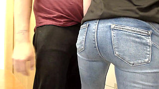 Sexy ass girlfriend in jeans and black panties