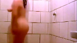 Latina stepsister dances in the shower (voyeur)