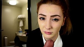 POV blowjob with a redhead schoolgirl