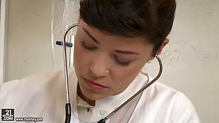 British nurse Ava Dalush gives a blowjob and gets nailed by one horny patient
