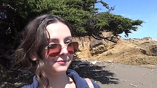 Vacationing hottie playing with her clit during HARD sex