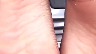 Outdoor Nylon Footjob and Heels