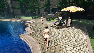 Angels Awakening 12 - Nude Swimming and Lesbian Kiss Scene in a Moonlit Pool