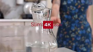 Blue-haired Indulges In Kitchen Love With Rebecca Blue And Rebecca Nikson