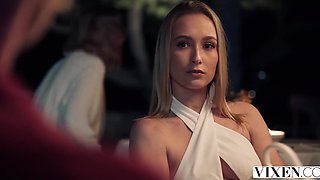 Horny blonde girl fucks hard on me hard by the pool