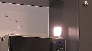 Big Tits Curvy and Busty Hot Beauty in Black Sheer Pantyhose in the Kitchen Takes Her Panties off