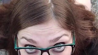 Outdoor huge cumshot in the face, full on the glasses!