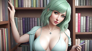 Beautiful green hair librarians with big tits