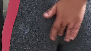 Masturbating Her Camel Toe on the Table with the Neighbor's Help.