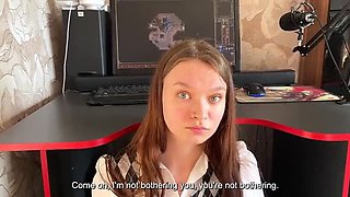 Stepdaughter sucks stepdad's dick instead of letting him play games - cum swallow & big tits - JuliaSayNo