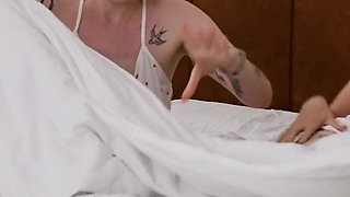 Step Mom and Step Sister Share Bed with Step Son in Wild Hotel Fuck