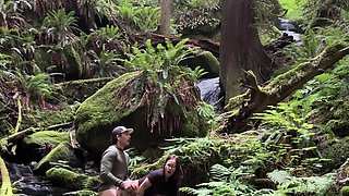 Perv nerdy brunette wants my pee before fuck in woods
