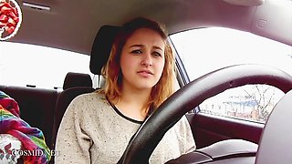 Babe in the car chats about the curse of big boobs