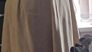 Step son naked with dick out in step mom room in dress
