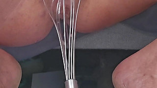 Stuffing My Mature Prolapse Pussy with Kitchen Tools Til I Squirt and Piss!