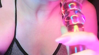 Sensual Blowjob on a Glass Dildo