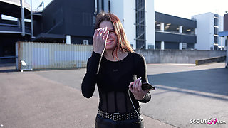 GERMAN SCOUT - Small Redhead Teen Peach Delina Pick Up for First Casting Fuck