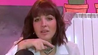 Brunette with foot fetish rubs big dick with her feet in POV