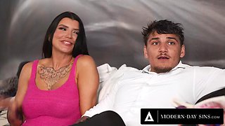 MODERN-DAY SINS - Hung Stud ROUGH FUCKS Horny StepMILF Romi Rain Next To Oblivious Wife Sophia Locke
