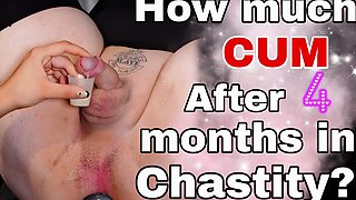 How Much Cum After 4 Months in Chastity Femdom Cock Milking Ruined Orgasm