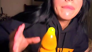 Seductive brunette with a pretty face and an impressive round butt sucks like a pro and rides her ex bf long dick