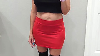 Black Thigh High Socks & Red Mini Skirt