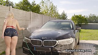 Titty making love big tit car cleaning girlfriend