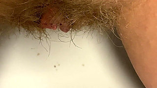 Hairy Pussy Pee and Accidentally Fart, Very Close up View 4K 60fps