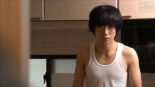 Japanese beauty widowed mom collared by son for blowjob