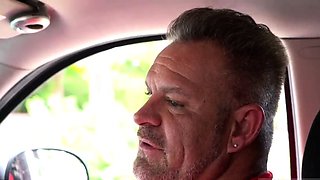 Teen car slut and suck swallow Driving Lesduddy's sons