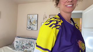 Busty curly MILF stepmom let me cum into the doll after wild fuck