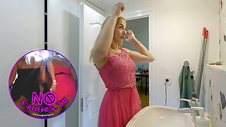 Sexy and horny tight pussy girl in her pink dresss prepares for the night club
