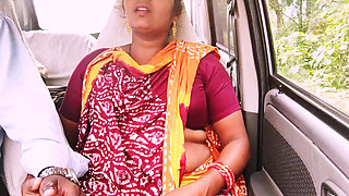 Telugu Step Mom Car Sex Long Drive for Sex with Step Son, Telugu Dirty Talks.