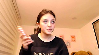 Amateur redhead poses and masturbates with toys