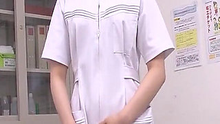 Japanese Nurse Masturbates in Front of a Patient While Doctor Plays with Her Tits