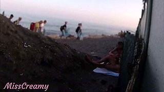 Stepdaughter Helps Dad Cum on Public Beach - Risky Outdoor Sex with Misscreamy