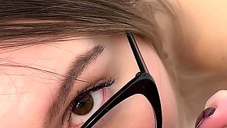 Cock Sucking Milka Gets a Facial and Cum on Her Glasses in POV Blowjob