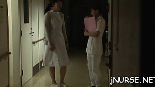 Hot nurse shows off her pussy and gives an irrumation